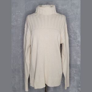 EDDIE BAUER Ivory Turtle Neck Rib Knit Sweater Size XL *Tall Cotton Wool